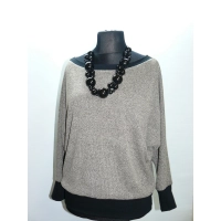 Cieplutki sweter KIMONO ze ściągaczami - złoty beż z czernią